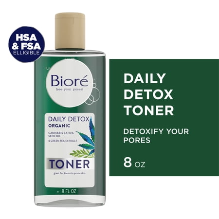 Biore Daily Detox Toner with Cannabis Sativa Seed Oil, 8 fl oz (HSA/FSA Approved)