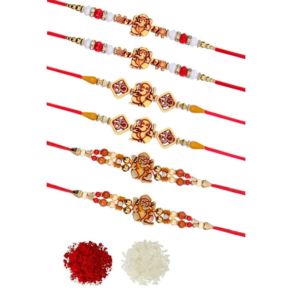 Crunchy Fashion Pack of 6 Rakhi With Roli Chawal Tilak Set Raksha Bandhan Handmade Bracelet for Bhaiya Rakhi Bracelet Combo Set