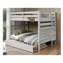 Bedz King Pine Wood Full over Full Bunk Bed with Twin Trundle in Gray