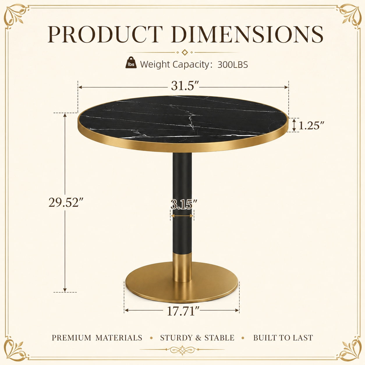 Aukfa 31.5" Round Sintered Stone Dining Table for 2-4, Kitchen Table Tulip Table with Gold Pedestal Base for Bistro Small Apartment,Black Onyx