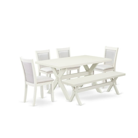 X026MZ001-6 6Pc Dining Set - Rectangular Table , 4 Parson Chairs and a Bench - Multi-Color Color