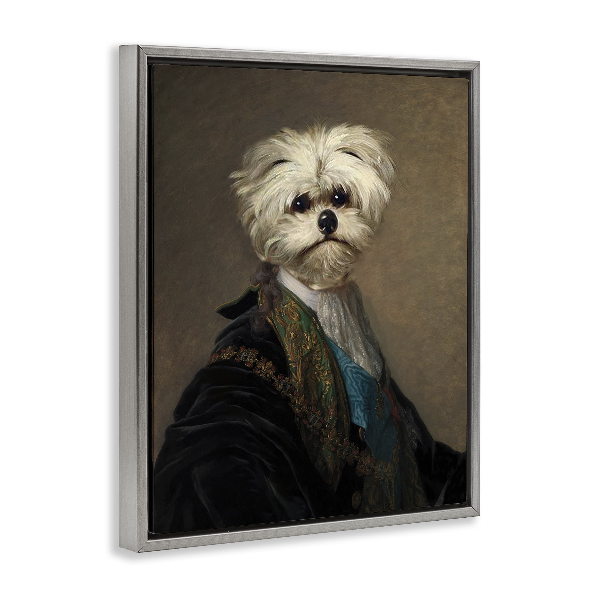 Stupell Industries Regal Bichon Frise Portrait Animals & Insects Painting Gray Floater Framed Canvas Art Print Wall Art, 25 x 31