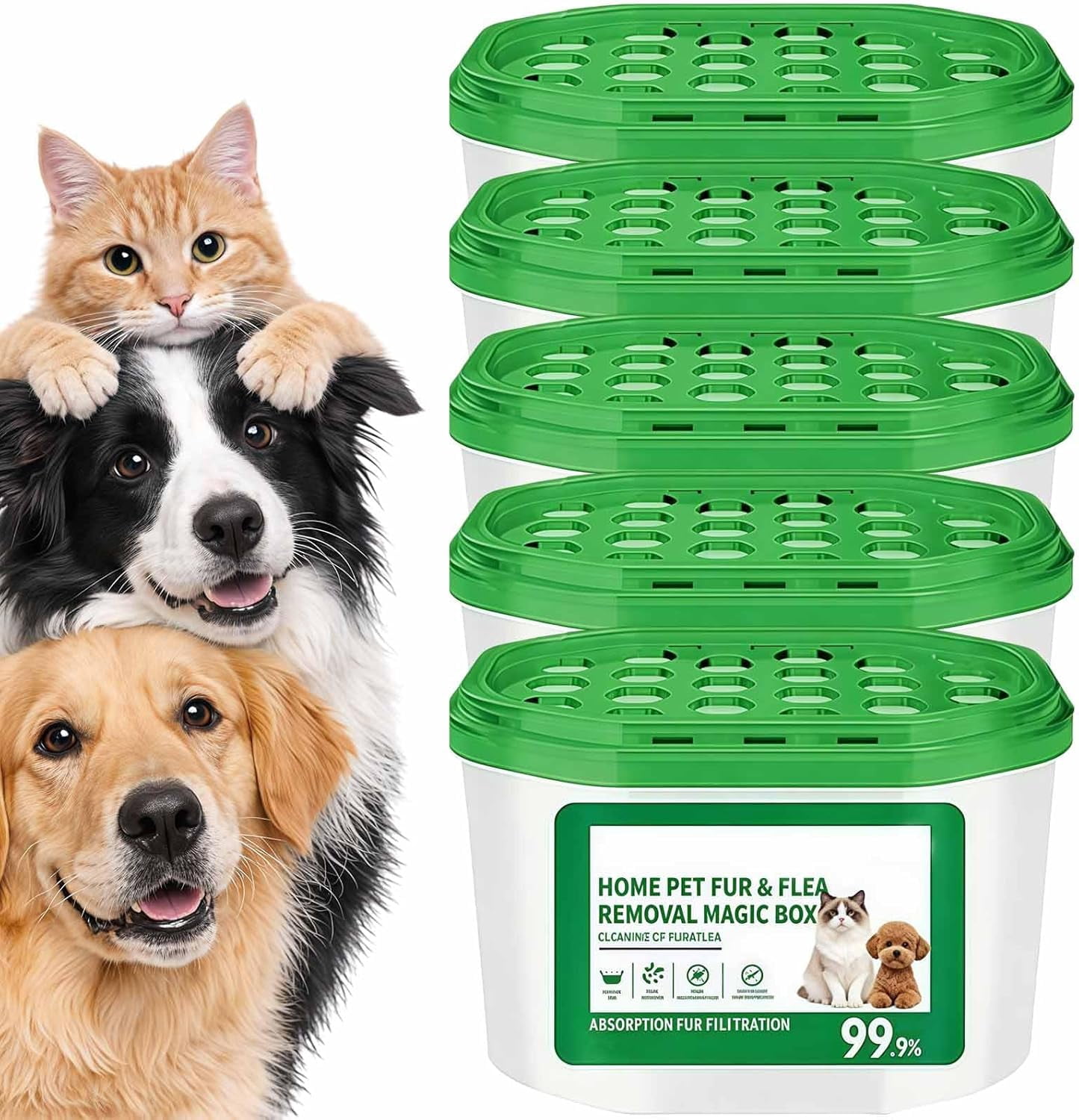 Home Pet Fur & Odor Removal Magic Box, 400ML Large Capacity Portable Air Purifier Box, Automatic Air Cleaner & Dust Collector for Home Bedroom Living Room Pet Areas (2PCS)