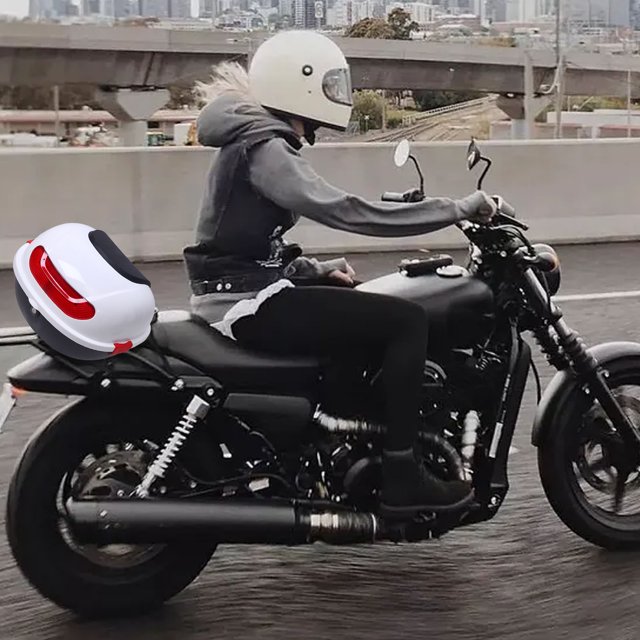 Universal Motorcycle Rear Top Box, Tail Trunk Boxfor Scooter Luggage Top Lock Storage Carrier Case Helmet Luggage with Universal Mounting Hardware for Scooter