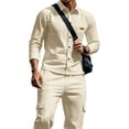 thumbnail image 7 of Zenithor Men's 2 Piece Outfits Winter Warm Long Sleeve Button-Up Shirts and Elastic Waist Cargo Pants Set for Commute Casual S-3XL, 7 of 7