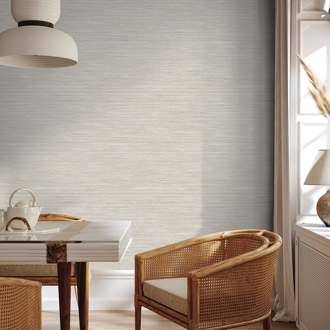 Tempaper Textured Horizontal Faux Grasscloth Beige Peel and Stick Wallpaper, 20.5" x 9'