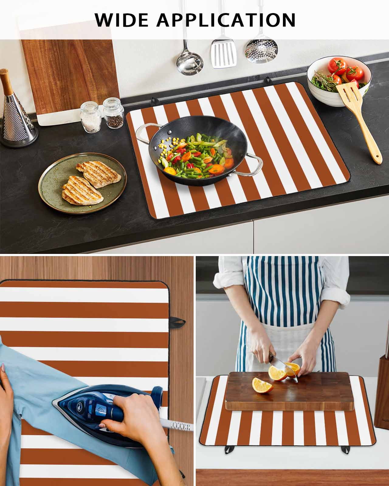 nqOlkjepod Large Induction Cooktop Protector Mat 24"x21", Burnt Orange Stripes Stove Top Covers for Electric Stove, Farmhouse White Simple Vertical Striped Stove Burner Cover Mats Stove Cover