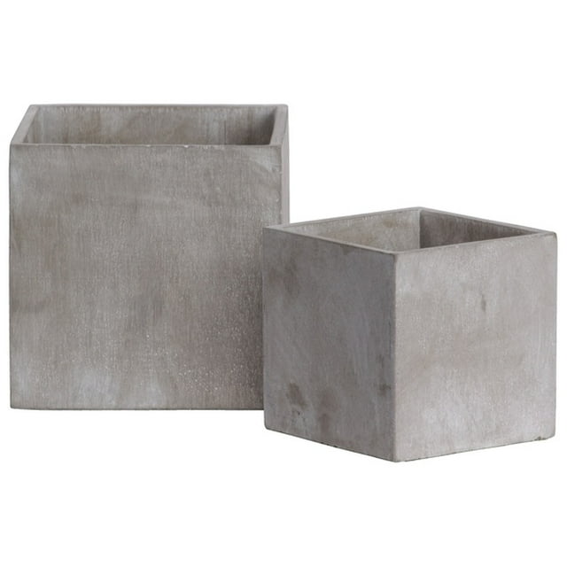 Pot Carré de Ciment en Finition Béton, Lot de 2, Gris