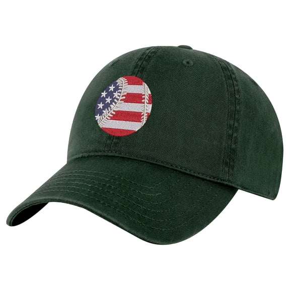 American Flag Ball Cap - 100% Cotton USA Baseball Dad Hat - Patriotic Baseball Strapback Cap (AlpineGreen)