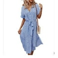 thumbnail image 2 of Lucakuins - Vestido midi con botones para mujer, manga corta, estampado floral, con cinturón, vestido suelto Lucakuins moda, 2 of 10