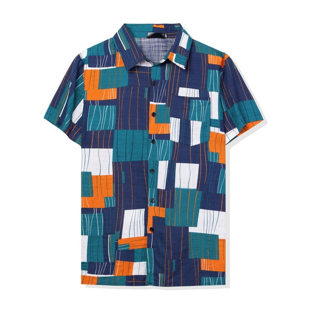 Unique Bargains Chemise à Manches Courtes Imprimée Géométrique pour Hommes