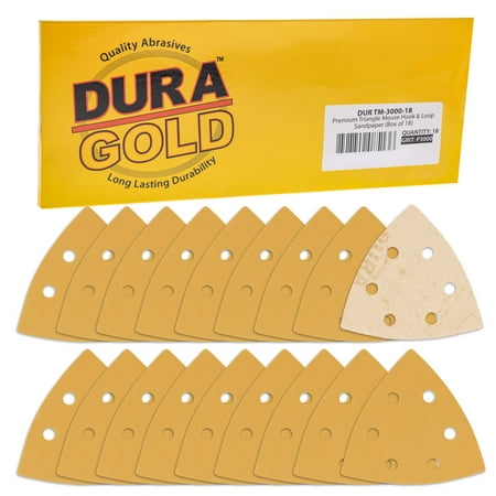 

Dura-Gold Premium Triangle Oscillating Mouse Sanding Sheets - 3000 Grit (Box of 18) - 6 Hole Pattern Hook & Loop Triangular Shaped Mouse Sander Discs - Aluminum Oxide Abrasive Sandpaper - Woodworking