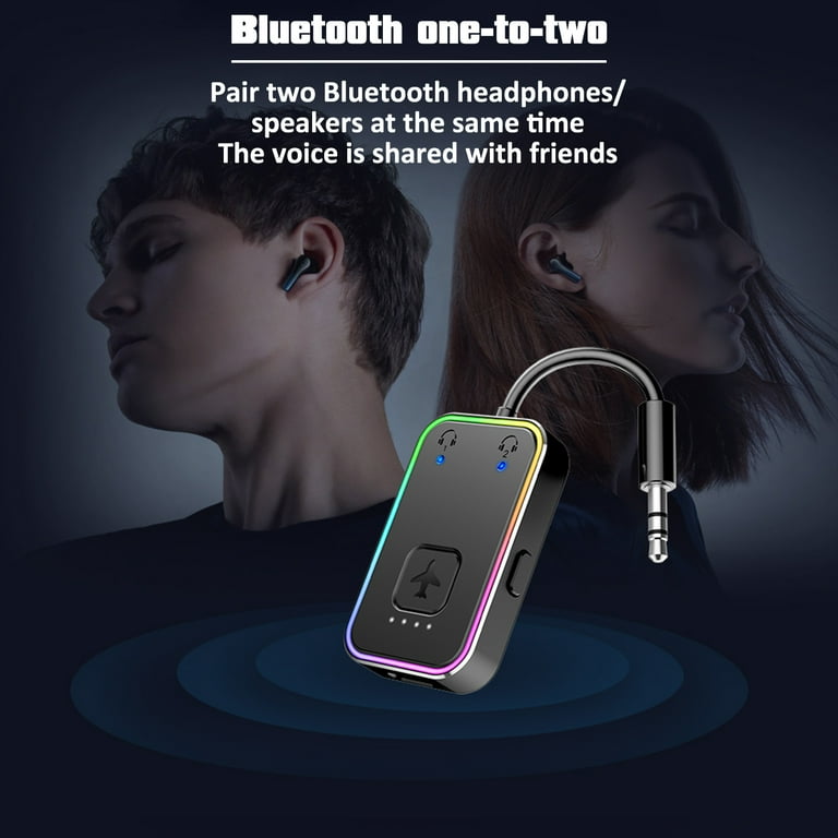 Bluetooth 5.3 Transmitter & Receiver – AptX Low Latency, 18H Battery, Dual-Link For TV & Airplanes
