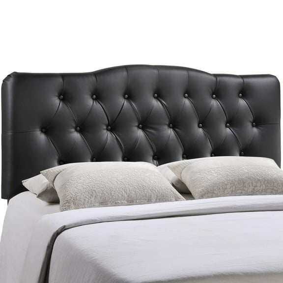 Modern Contemporary Queen Size Vinyl Headboard, Black Faux Leather