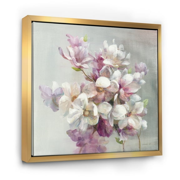 Designart ' Pink Magnolia Flowers ' Shabby Chic Framed Canvas
