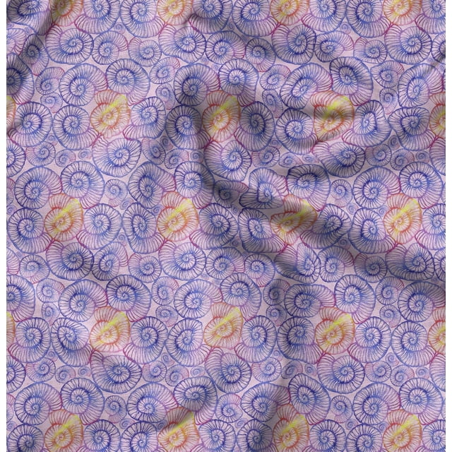 Soimoi Cotton Cambric Fabric Shells Ocean Printed Fabric 1 Yard 56 Inch Wide