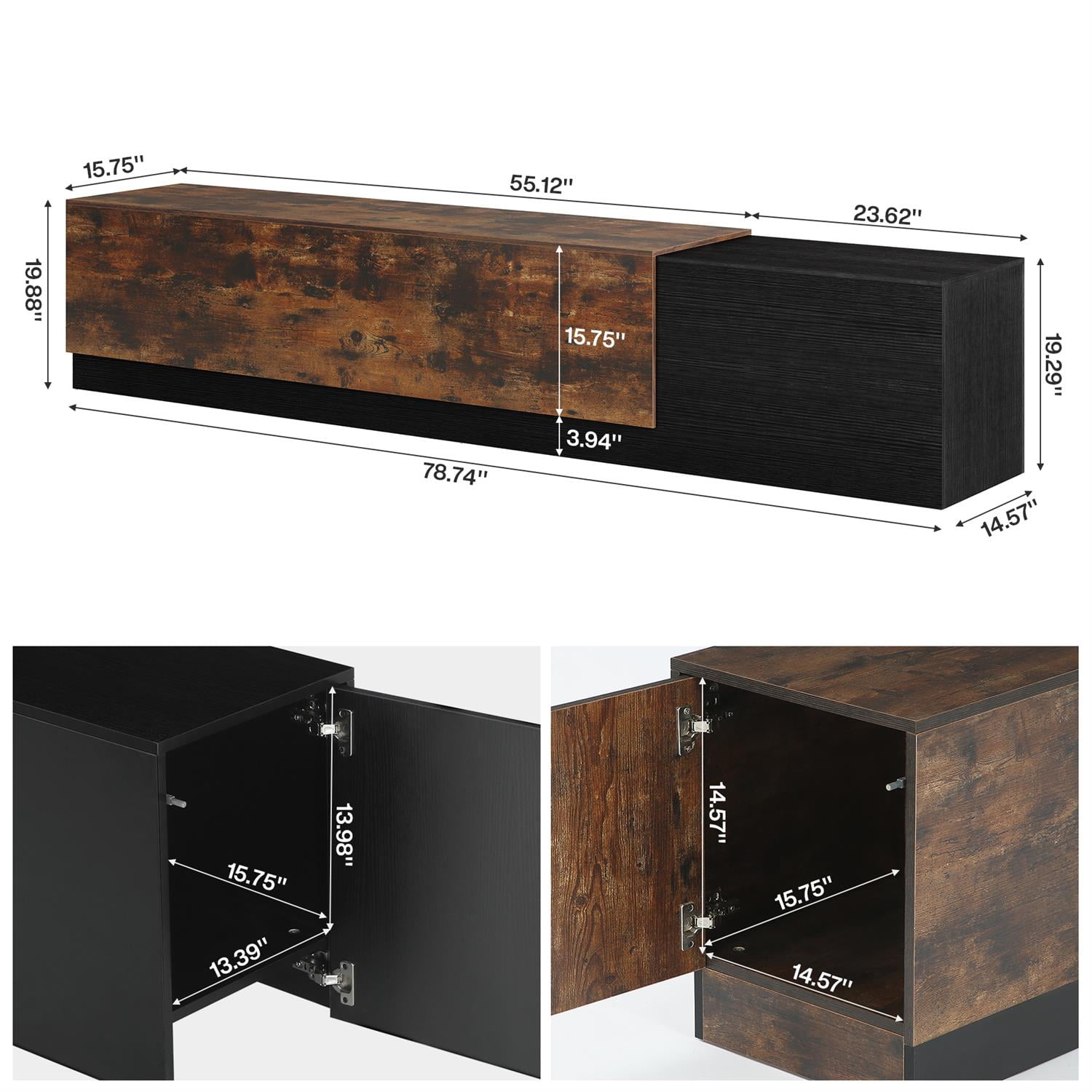 Demi Bonn 78" Rustic Entertainment Unit, Modern TV Stand, Living Room Console Table, Stylish Media Center for Home Theater, Brown