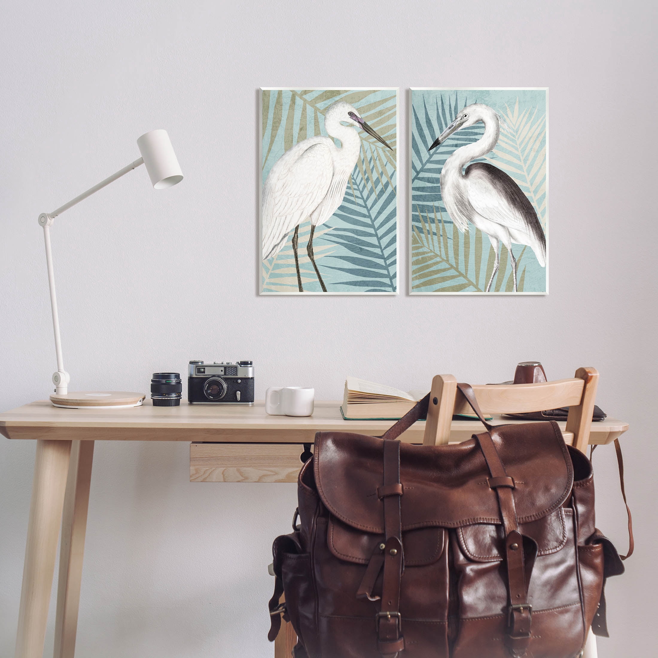 Heron Birds Layered Plant Leaves Animals & Insects Graphic Art Unframed Art Print Wall Art, Set of 2