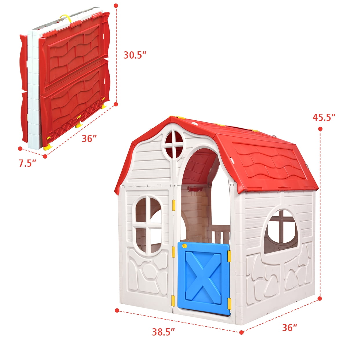 Costway Kids Cottage Playhouse Foldable Plastic Play House Indoor Outdoor Toy Portable - 2