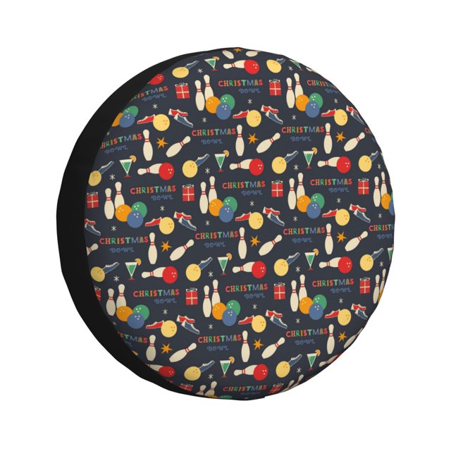 Fotbe Christmas Holiday Bowling Funda de Llanta de Repuesto con Estampado, Engrosada, Ajuste Universal para Jeep, Remolque, RV, SUV, Camión-14 inch