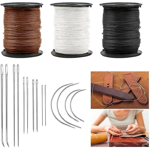 Kit de hilos y agujas para tapicería de alta resistencia para coser a mano, que incluye hilo de nylon extra fuerte de 3 colores y 2 juegos de agujas de mano de alta resistencia, cuero