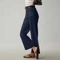 thumbnail image 4 of HOT SALE!Women Stretch Twill Cropped Pants Wide Leg Jeans with Patch Pocket Straight Leg Chino Pants Casual Ankle Jeans Women Fashion Solid Color Elastic Long Pants Leisure Trousers Navy Xxl, 4 of 6
