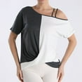 thumbnail image 2 of Timegard Summer Tops for Women 1 Shoulder Front Knot Short Sleeve Color Block Casual Loose Shirt Tops, 2 of 4