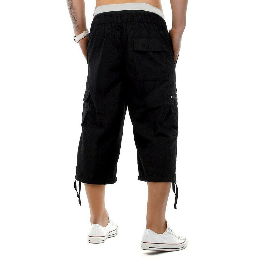 EAEAO Mens Cargo Shorts with Pocket Cotton Capri Pants Below Knee Long Shorts 
