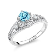 Gem Stone King 925 Sterling Silver Blue Apatite Engagement Ring for Women (1.44 Cttw, Round 5MM, Gemstone Birthstone, Size 5)