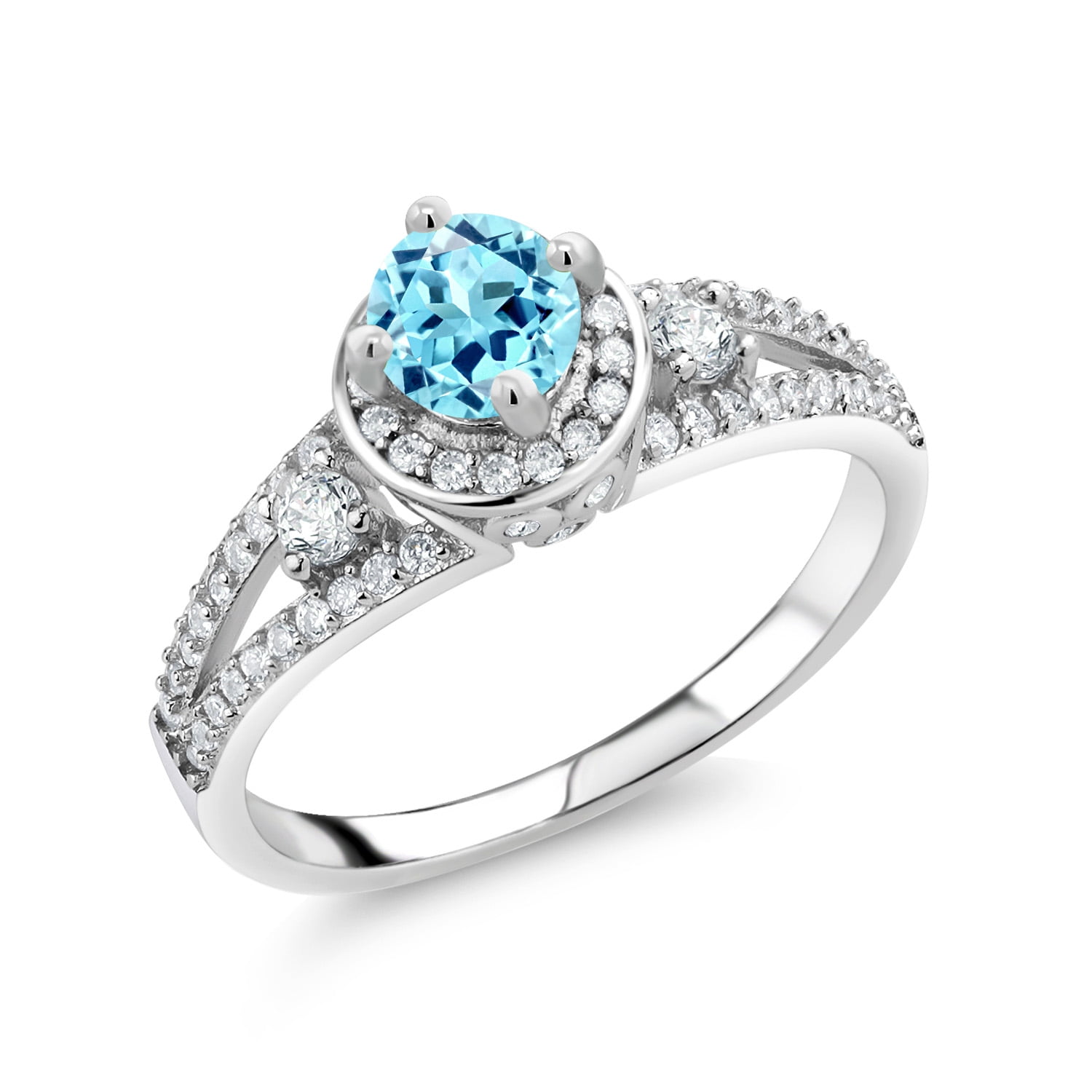Gem Stone King 925 Sterling Silver Blue Apatite Engagement Ring for Women (1.44 Cttw, Round 5MM, Gemstone Birthstone, Size 5)