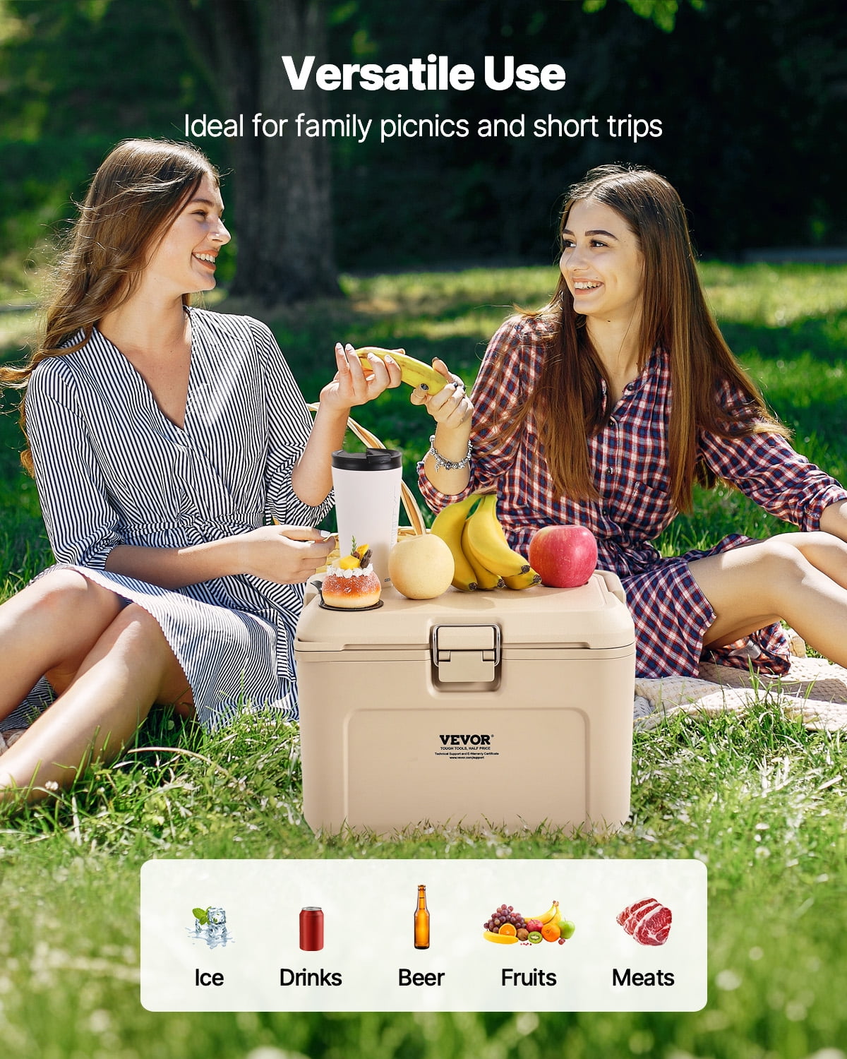 VEVOR Portable Cooler, 16.5 QT Hard Cooler with Ice Retention, Heavy-Duty Handles and Cup Holder, Lightweight Rigid Material Insulated Portable Cooler, Suitable for Family Picnics and Short Trips
