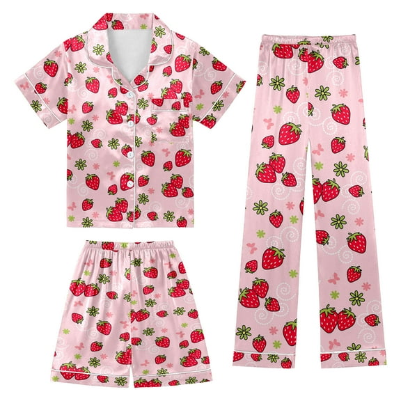 oqasdz Girls Silk Like Printed Pajama Set Soft Satin Sleepwear Comfortable Kids Loungewear Cute Outfits For Toddler Kids/3-4 Years
