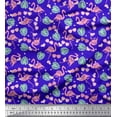 thumbnail image 1 of Soimoi Blue Cotton Duck Fabric Monstera Leaves & Flamingo Bird Print Fabric by the Yard 42 Inch Wide, 1 of 3