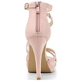 thumbnail image 2 of BLISSFUL STEP Women's Shoes Strappy Stiletto Heels Platform Ankle Strap Open Toe Faux Suede Sandals Dust Pink 7.5, 2 of 7