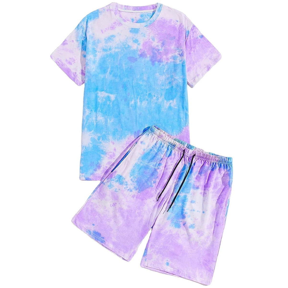 Summer Men Tie Dye Pajamas Short Sleeve Male Pajama Set Men Sleepwear