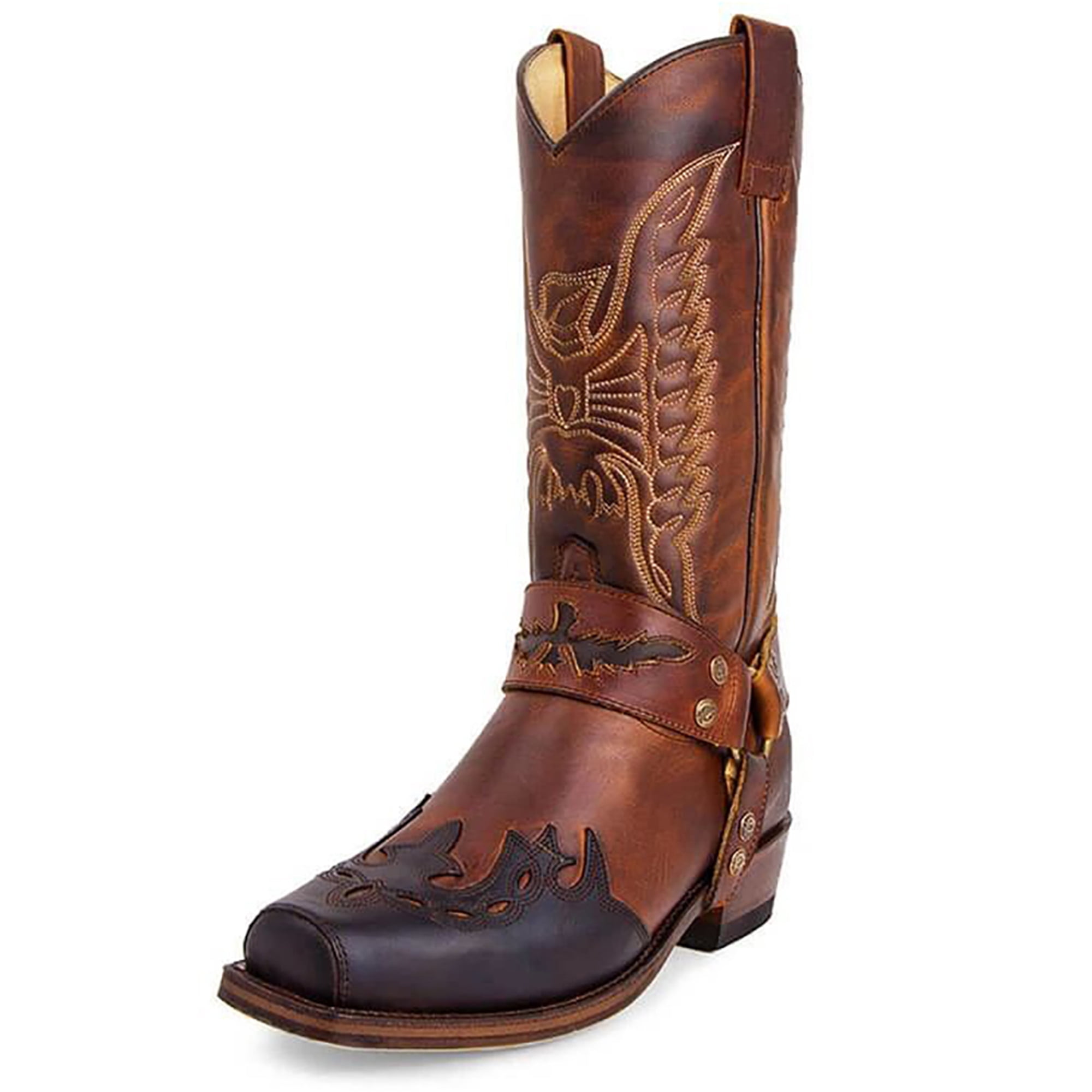 Women's Embroidered Mid Calf Block Heel Boots Western Riding Cowboy Biker Shoes