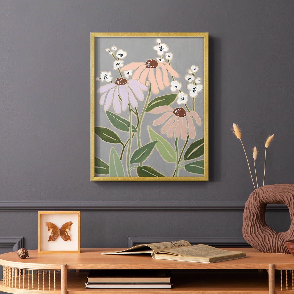 Woodblock Floral I Framed Print - Solid Wood in Single Picture Frame Solid Wood 2 Framed Print