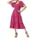 thumbnail image 1 of Vestido midi bohemio INSPIRE CHIC para mujeres con escote cuadrado, mangas cortas, vestido de capas fluido y fruncido, color rosa intenso XS, 1 of 6
