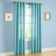 thumbnail image 3 of 2 panel faux silk solid curtain drapes with grommet 108" total width by 63" Long window sheer panels for any bedroom or patio door non blackout semisheer panels MIRA light blue, 3 of 4