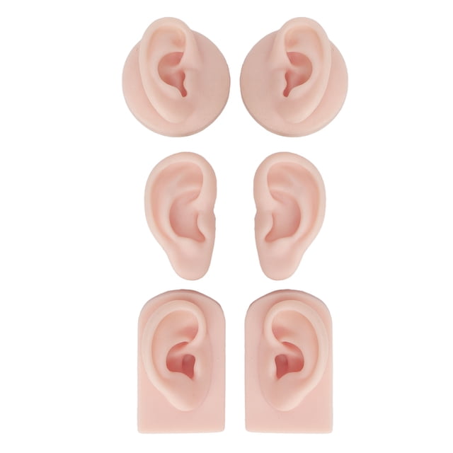 3 pares de modelos de oreja de silicona, simulación suave y Flexible, modelo de oreja humana para práctica de perforación, exhibición de joyería, Color de piel claro
