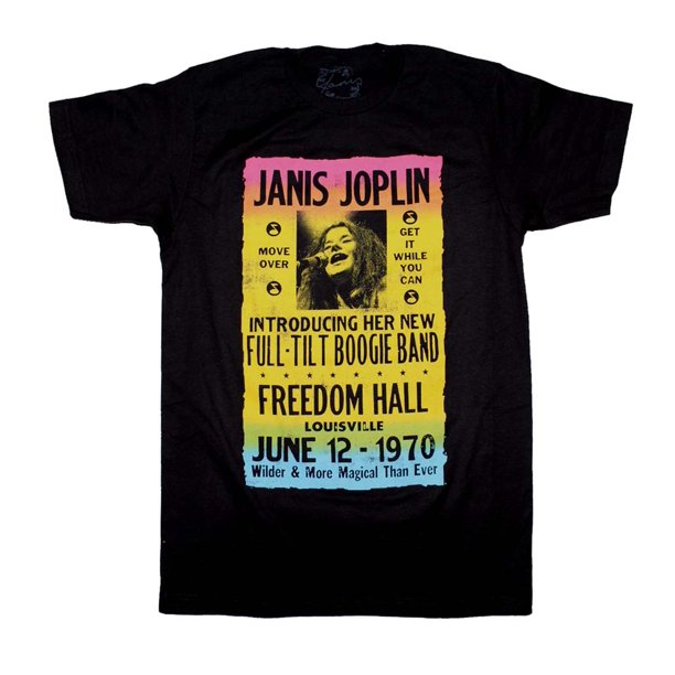 Men's Janis Joplin Freedom Hall Poster Slim Fit T-shirt Large Coal