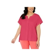 Alfani Women's Plus Split Neck Short Sleeve Top Pink Size 0X