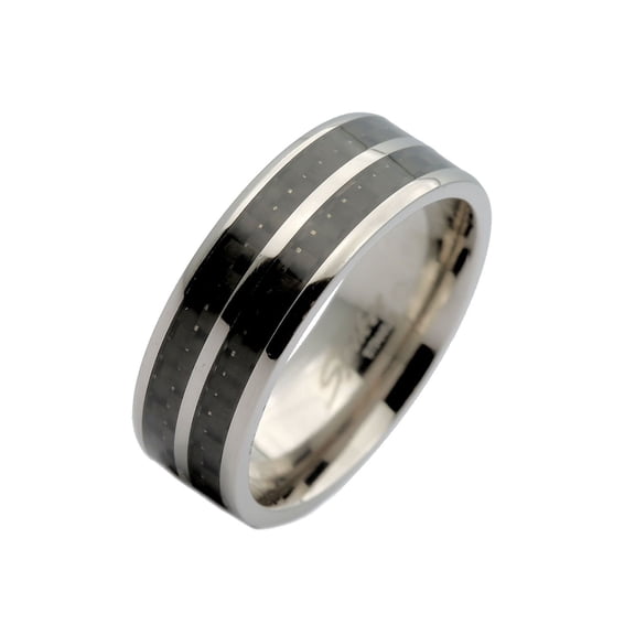 Metals Jewelry Men's / Women's 8mm Titanium Black Carbon Fiber Inlay Wedding Band Ring Size 10
