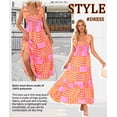 thumbnail image 3 of Vestido maxi boho CURBODO con tirantes finos, cuello cuadrado, rosa, talla L, 3 of 5