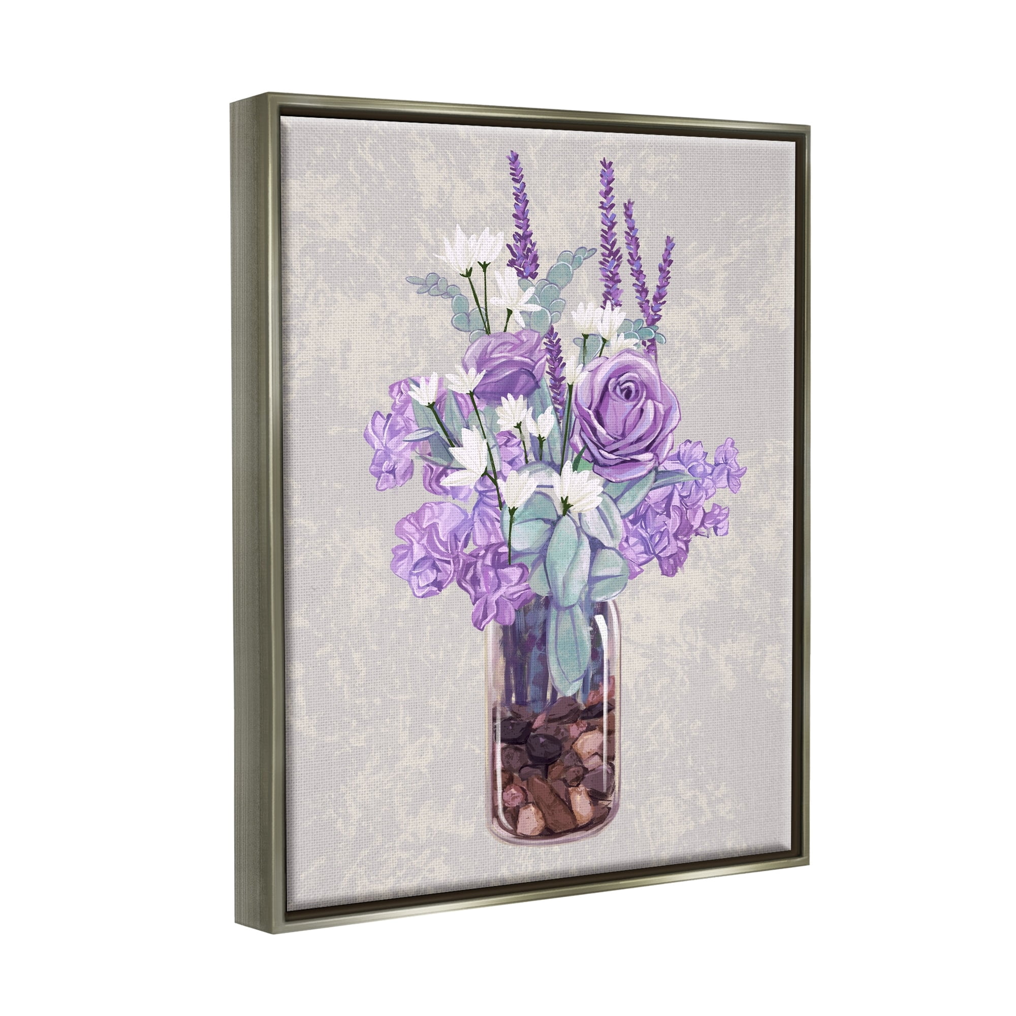 Stupell Industries Mixed Purple Bouquet Full Rose Wildflower Blooms Graphic Art Luster Gray Floating Framed Canvas Print Wall Art, Design by Ziwei Li