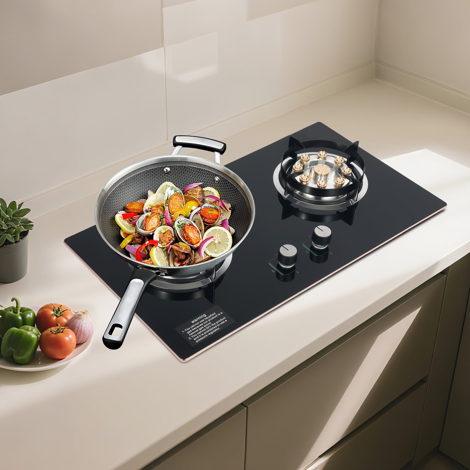 Kitchen Natural Gas Cooker Gas Cooktop Stove Top 2 Burners Built-in NG Gas Stove for Home, Restaurants