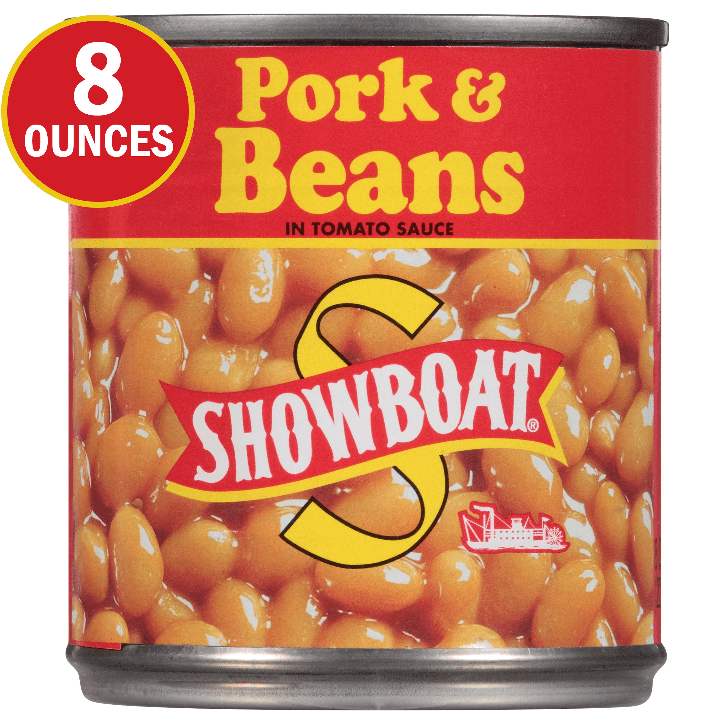 Showboat Pork & Beans in Tomato Sauce, Canned Beans with Pork, 8 oz