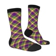 thumbnail image 3 of Uemuo Mardi Gras Plaid Pattern Women's Crew Socks, Soft Durable Breathable Moisture-Wicking with Odor Control Cotton socks, 3 of 9