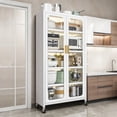 thumbnail image 2 of Oufan 65" Kitchen Pantry Storage Cabinet with Wheels, Freestanding Cupboard with Transparent Door & Adjustable Shelves, Food Pantries Cabinets,White, 2 of 7
