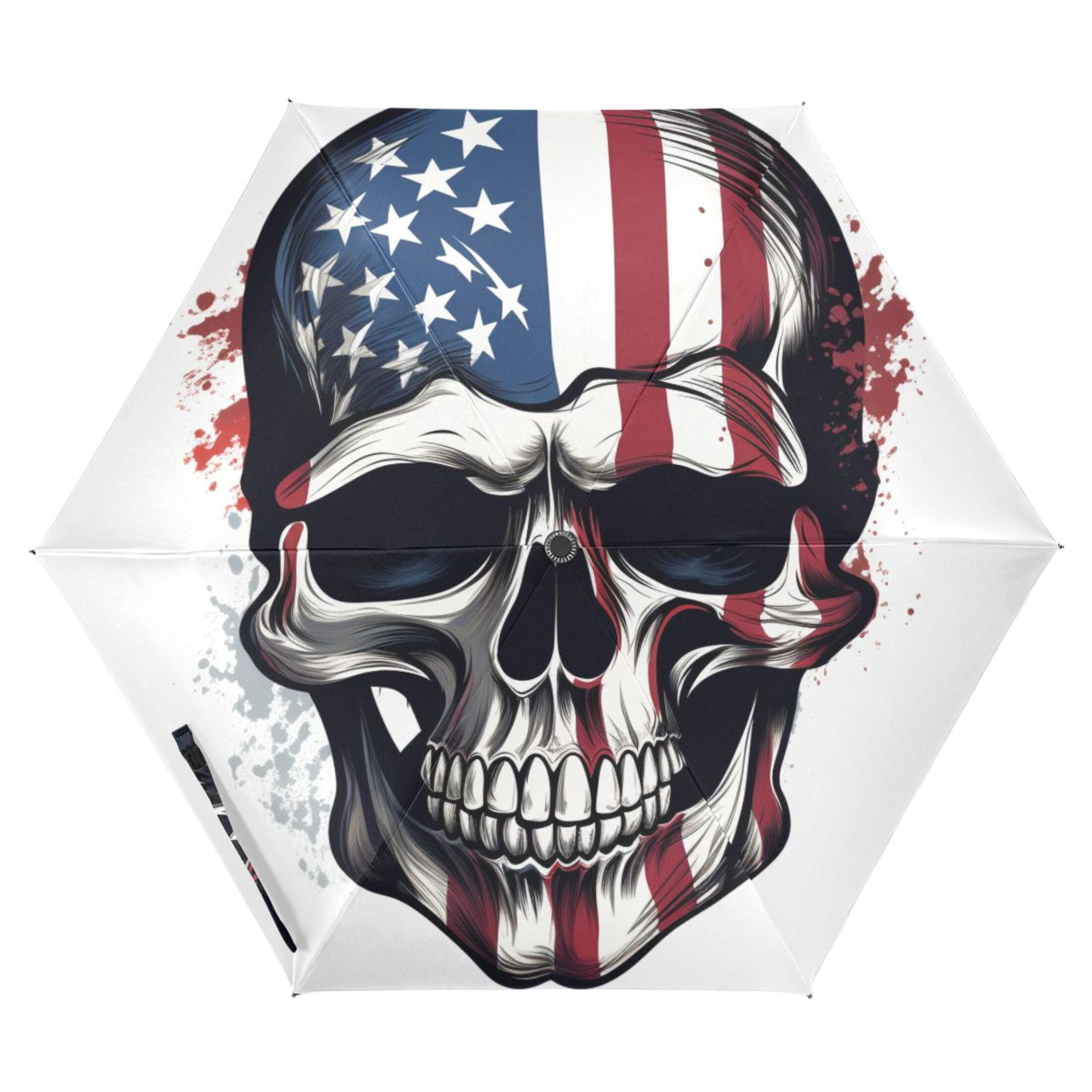 American Flag Skull Compact Sun Umbrella Windproof Travel Umbrellas for Rain Strong Portable UV Protection